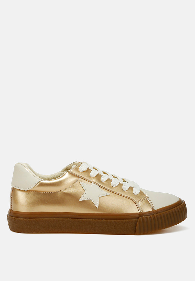 Best Discount Metallic Faux Leather Star Sneakers