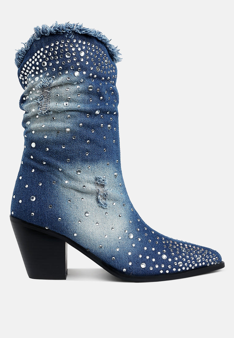 Shop Online Trending Diamante & Rhinestones Denim Boots