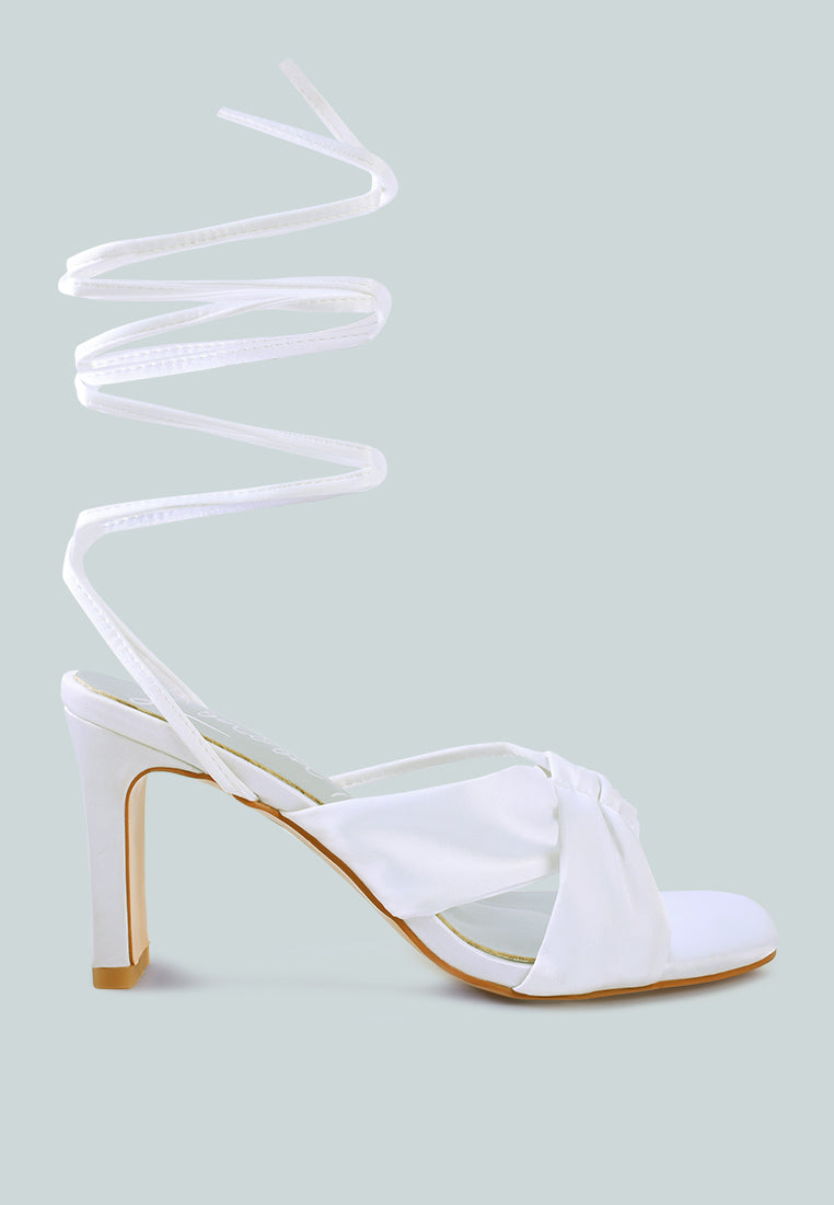 Buy Chasm Ruched Satin Tie Up Block Heeled Sandals Women High
