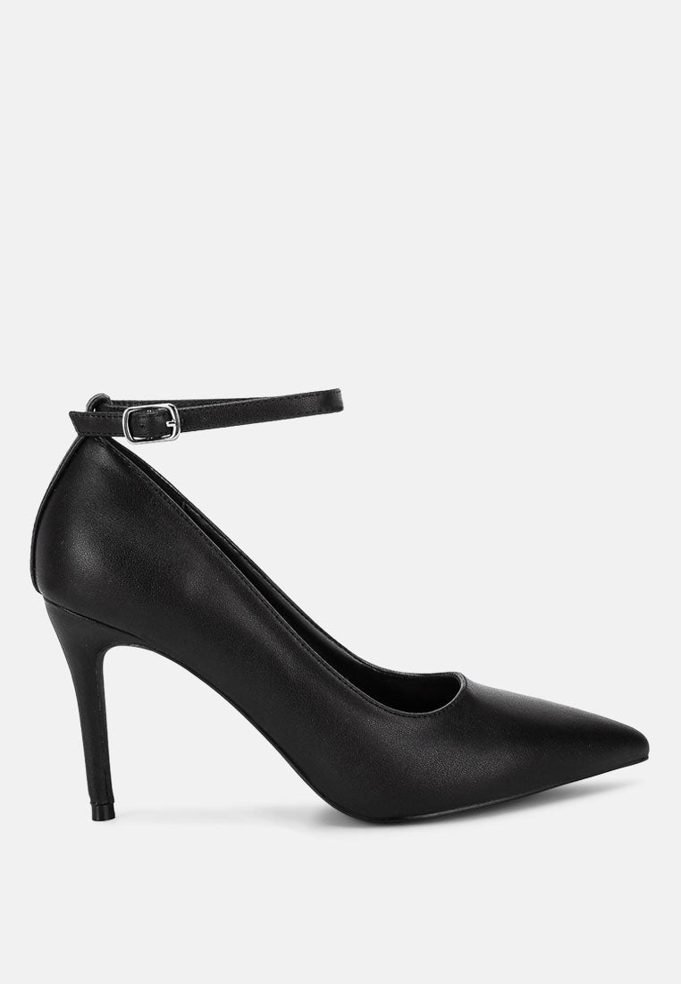 Dittany Ankle Strap Stiletto Heel Pumps#color_black-leather