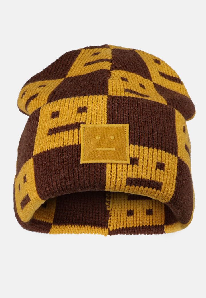 smiley motif knit beanie by ruw#color_yellow