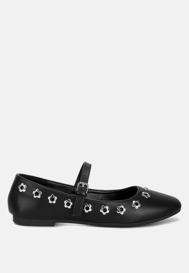 floral eyelet strapped ballerinas by mode#color_black