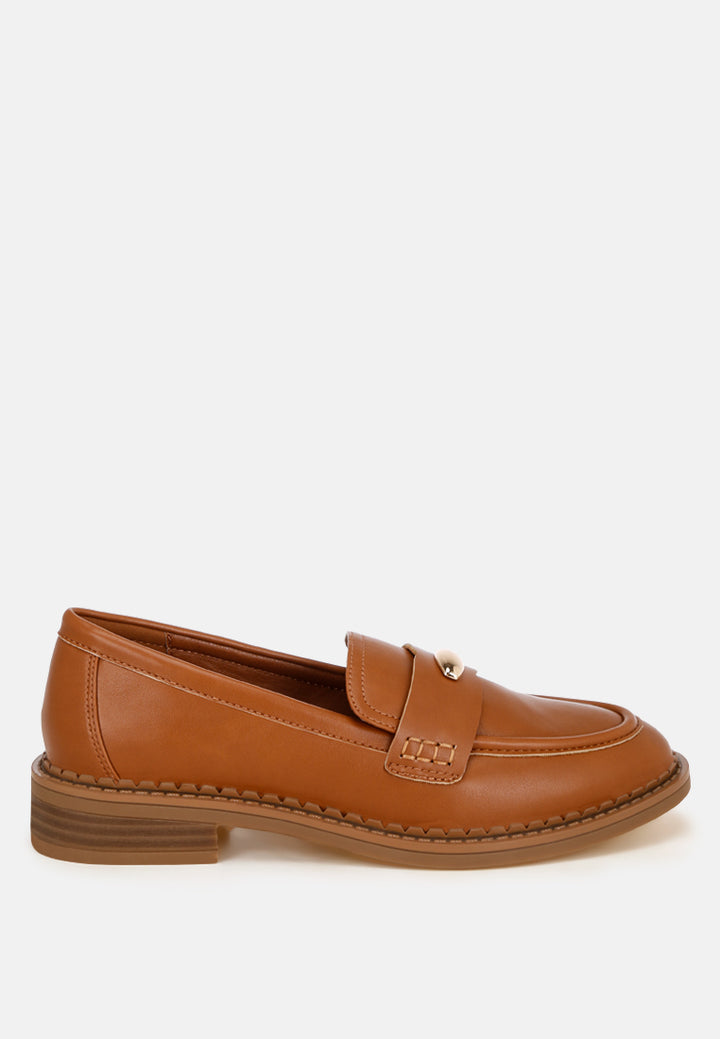london rag women's aquitane stacked low block loafers by motes#color_tan-smooth