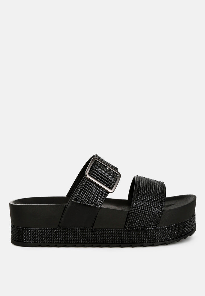 emebllished buckle strap sliders by ruw color_black