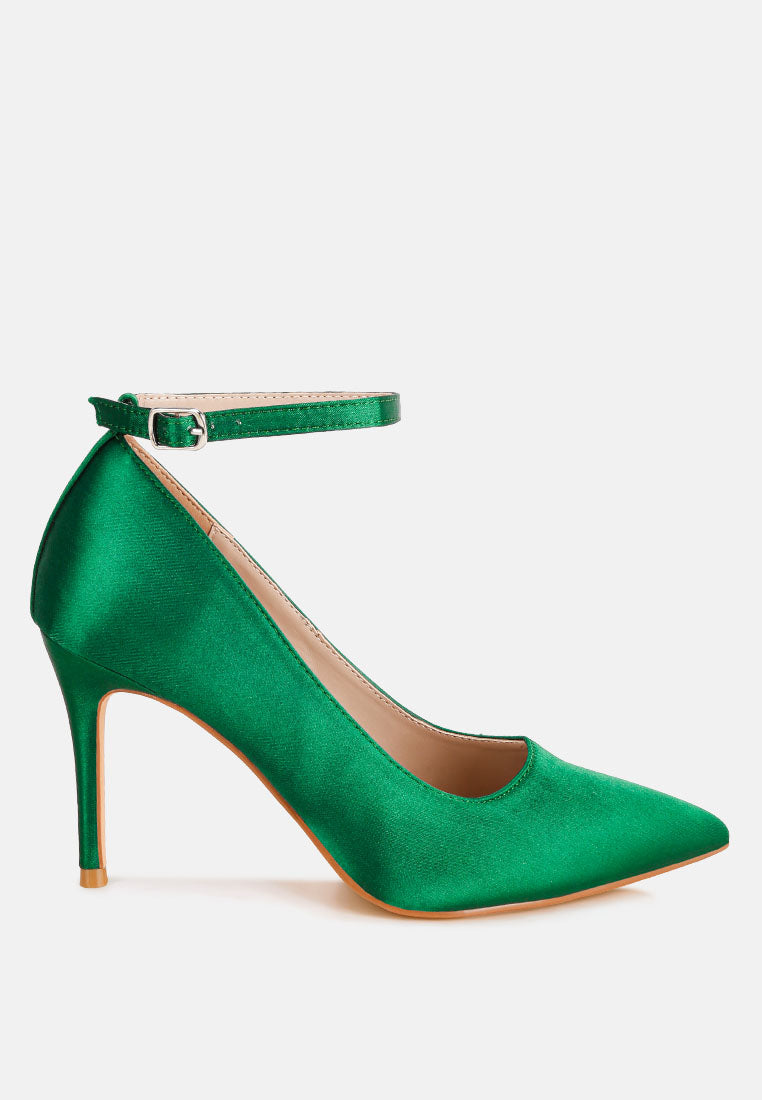 Dittany Ankle Strap Stiletto Heel Pumps#color_green-satin