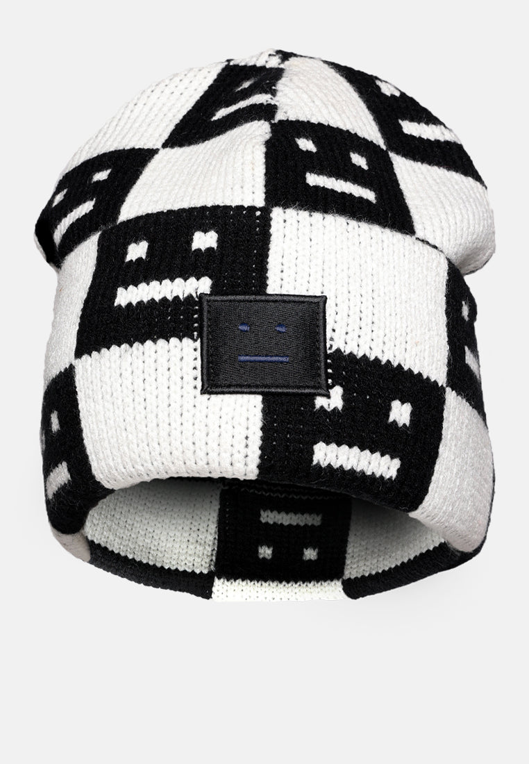 smiley motif knit beanie by ruw#color_black