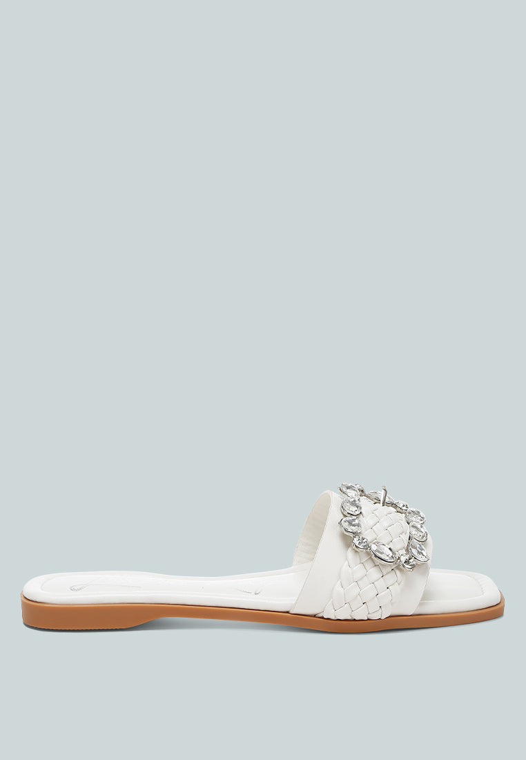 diamante flat sandals by rag#color_white