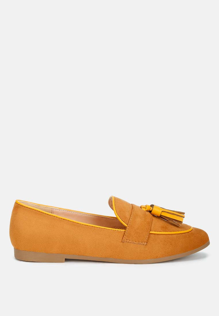 micro suede tassel loafers by ruw color_tan
