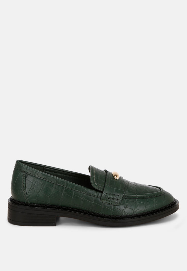 london rag women's aquitane stacked low block loafers by motes#color_green-croco