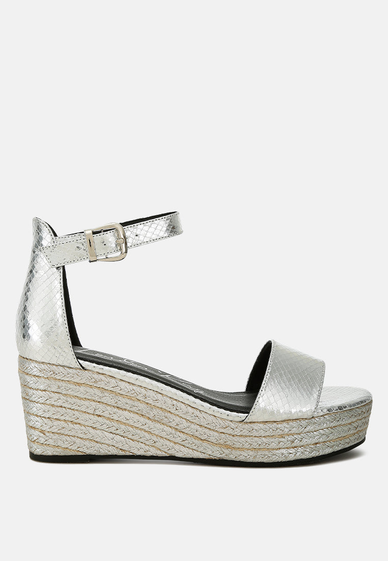 faux leather snake wedge espadrilles by ruw color_silver