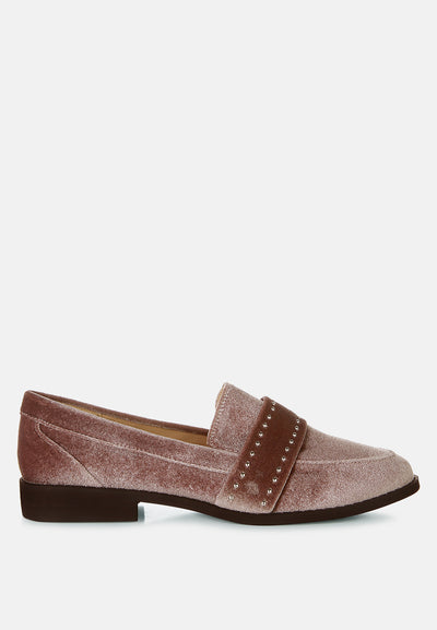 walkin stud detail velvet loafers#color_taupe