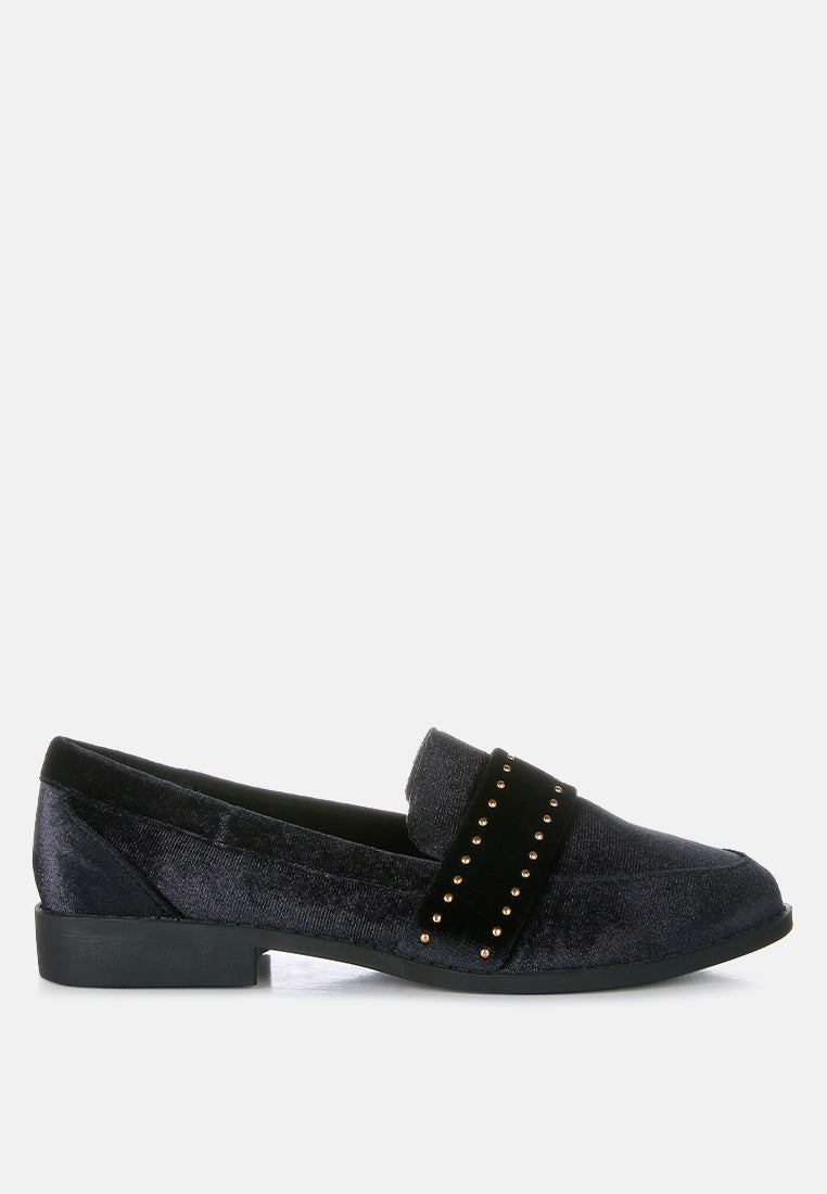 walkin stud detail velvet loafers#color_black