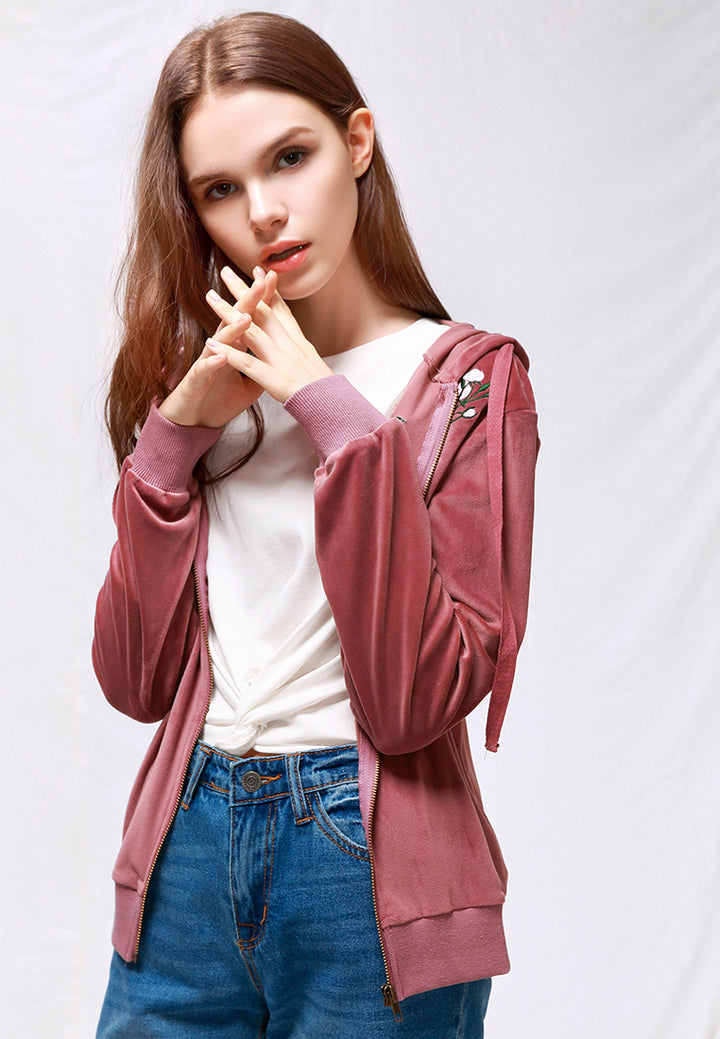 velvet classic hoodie sweat jacket#color_pink