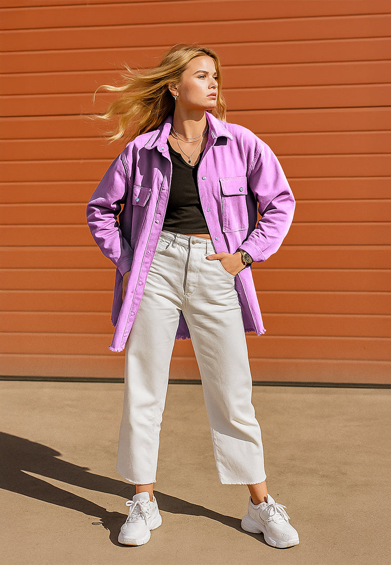 oversized long sleeve shacket#color_lilac