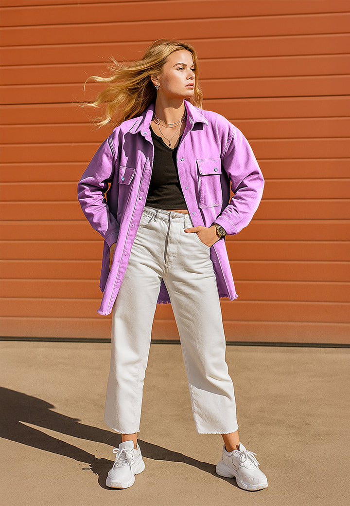 oversized long sleeve shacket#color_lilac