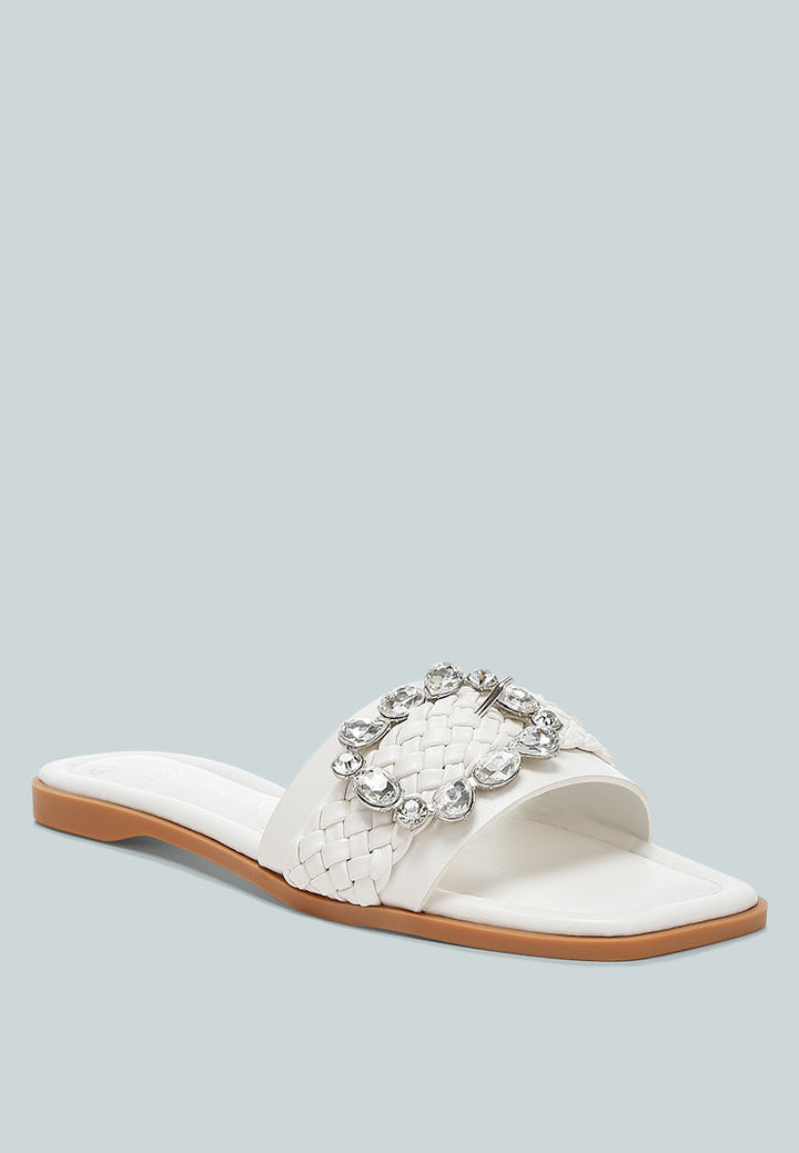 diamante flat sandals by rag#color_white