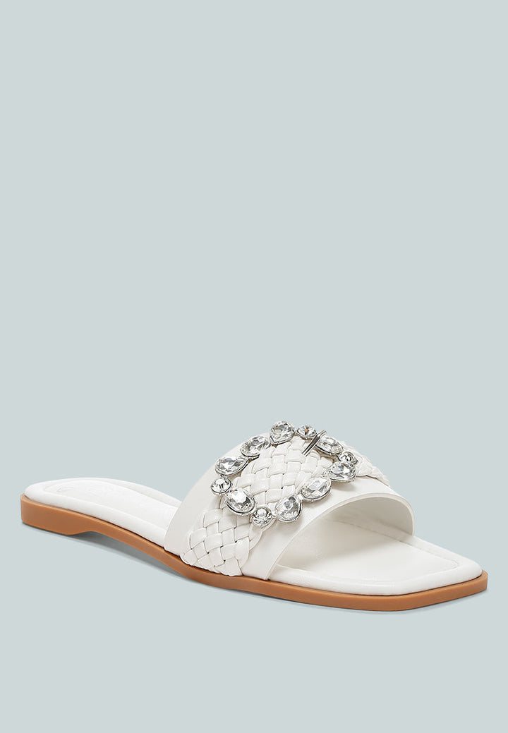 diamante flat sandals by ruw color_white