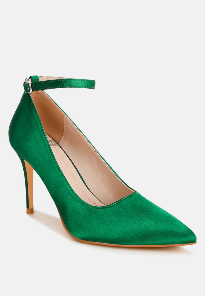 Dittany Ankle Strap Stiletto Heel Pumps#color_green-satin