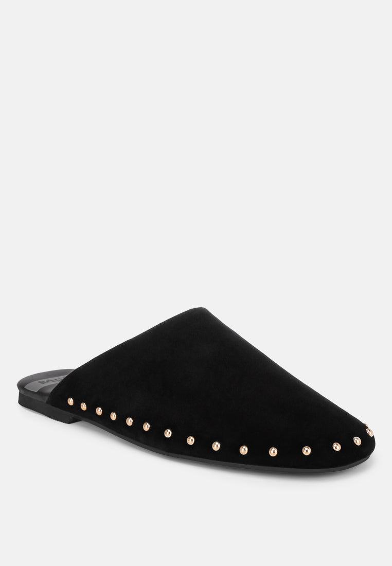 Corbera Studs Embellished Flat Mules#color_black