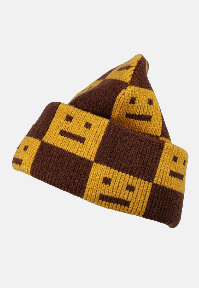 smiley motif knit beanie by ruw#color_yellow