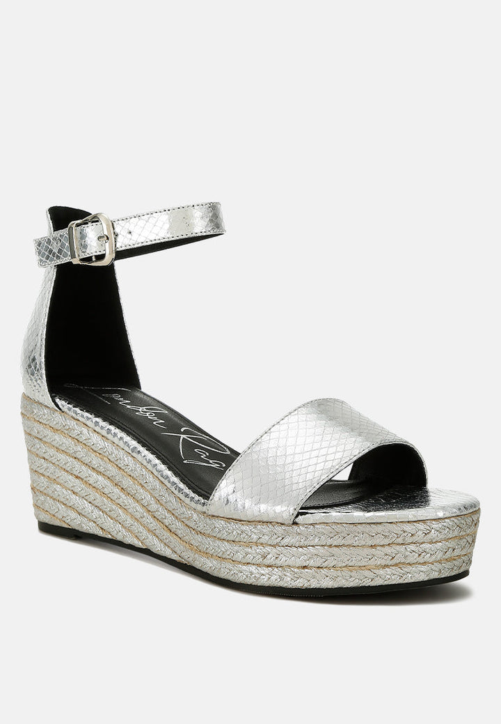 faux leather snake wedge espadrilles by ruw color_silver