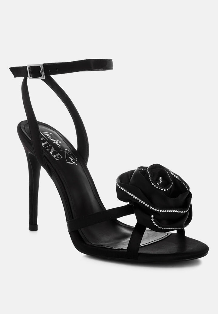 Candela Floral Rhinestone Accent Heel Sandals#color_black