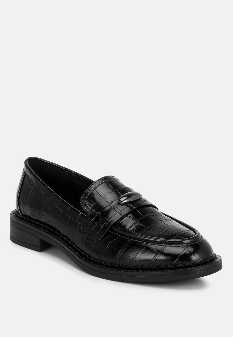 london rag women's aquitane stacked low block loafers by motes#color_black-croco