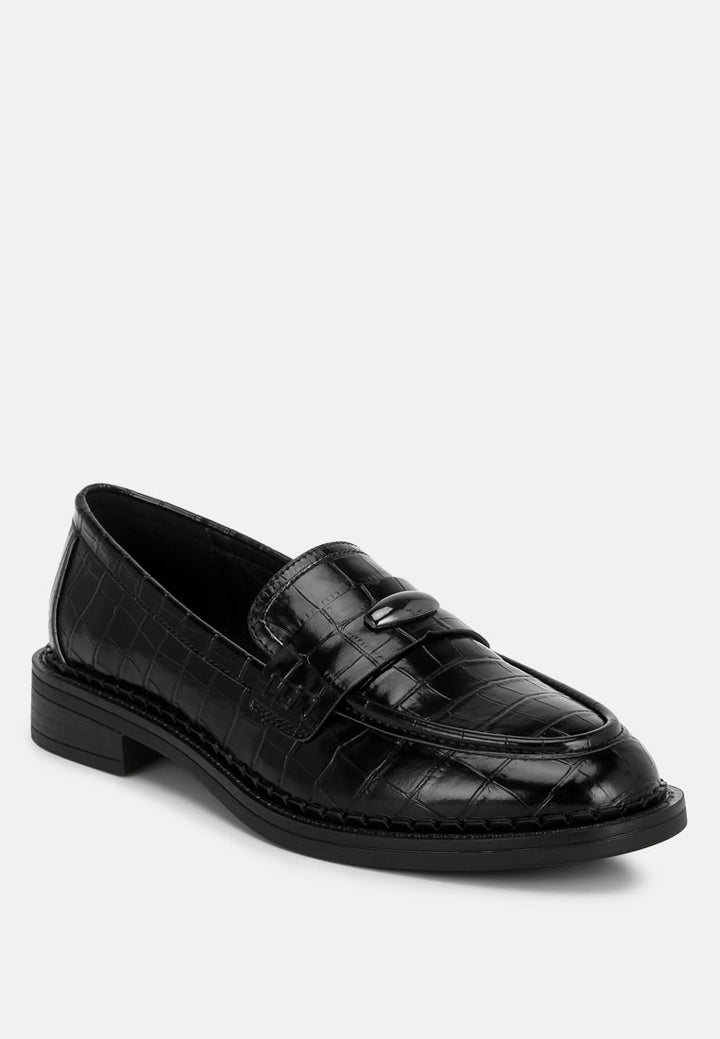 london rag women's aquitane stacked low block loafers by motes#color_black-croco