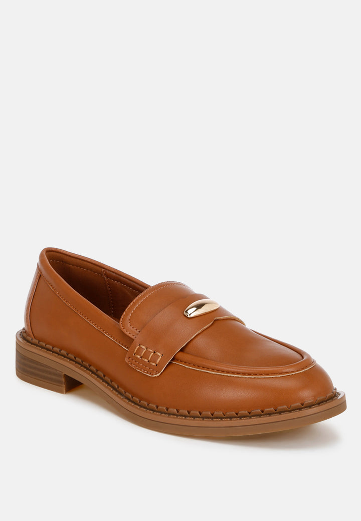 london rag women's aquitane stacked low block loafers by motes#color_tan-smooth