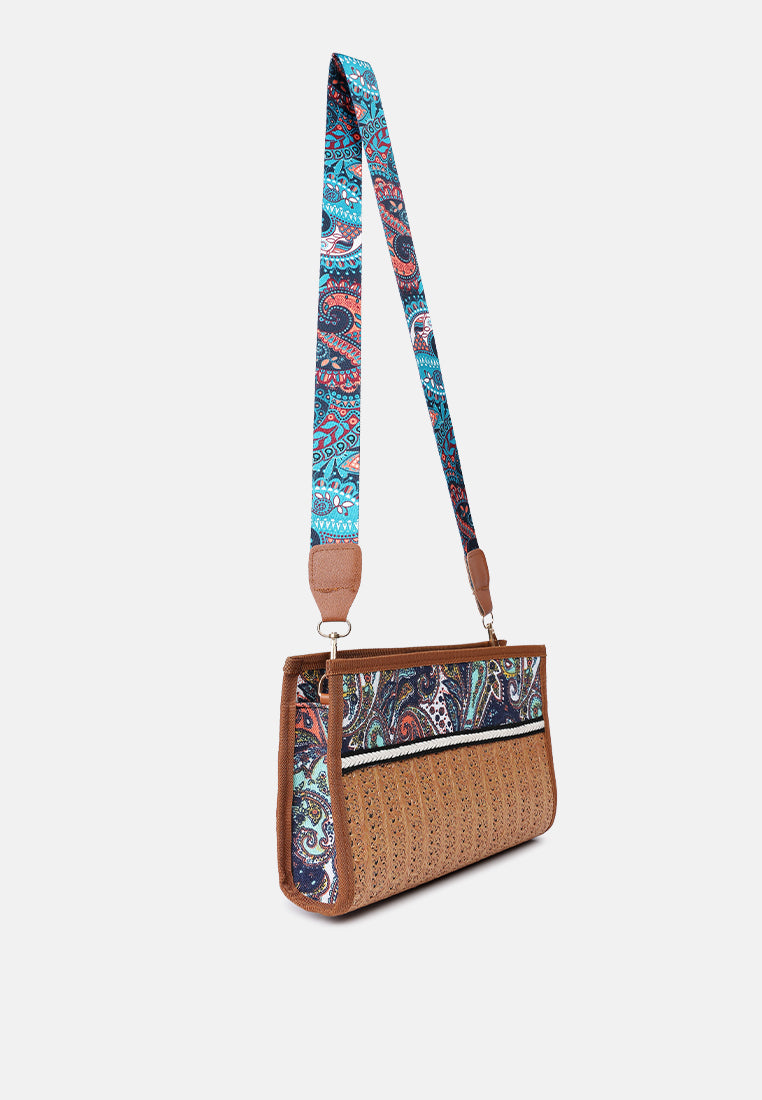 multi straw painted handbag#color_tan