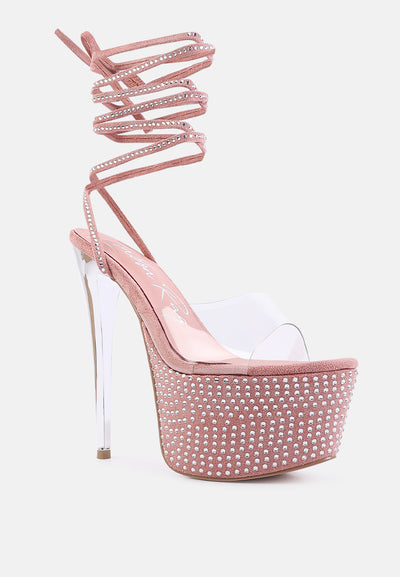 sugar mom strappy diamante platform high heels sandals#color_pink
