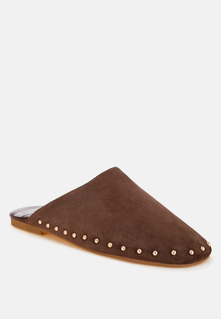 Corbera Studs Embellished Flat Mules#color_brown