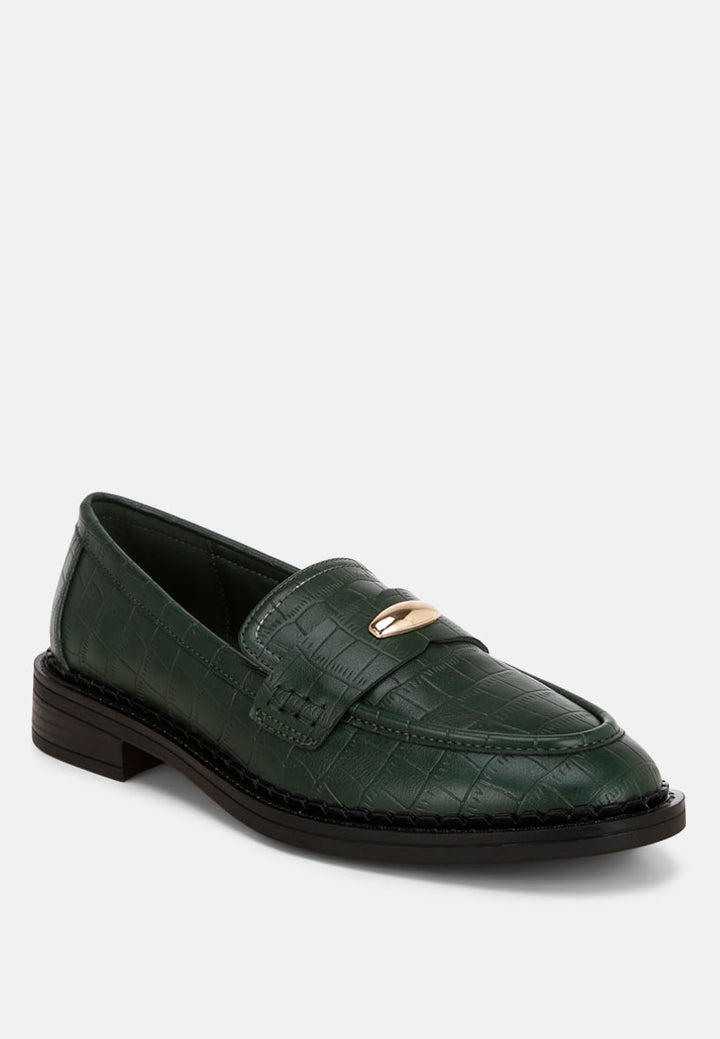 london rag women's aquitane stacked low block loafers by motes#color_green-croco