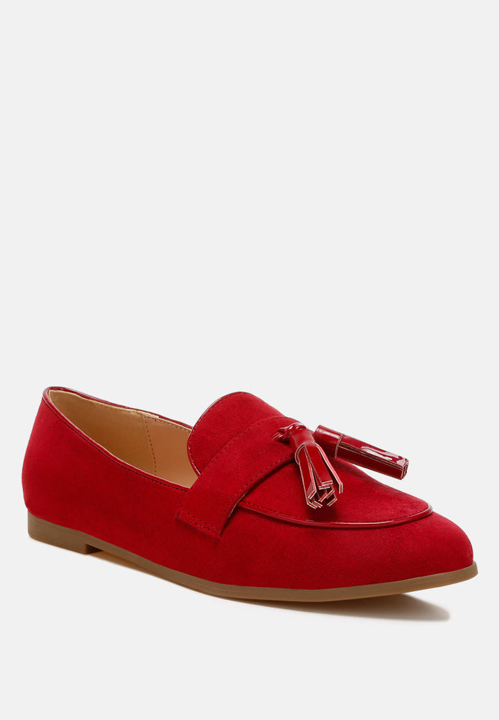micro suede tassel loafers by ruw color_red