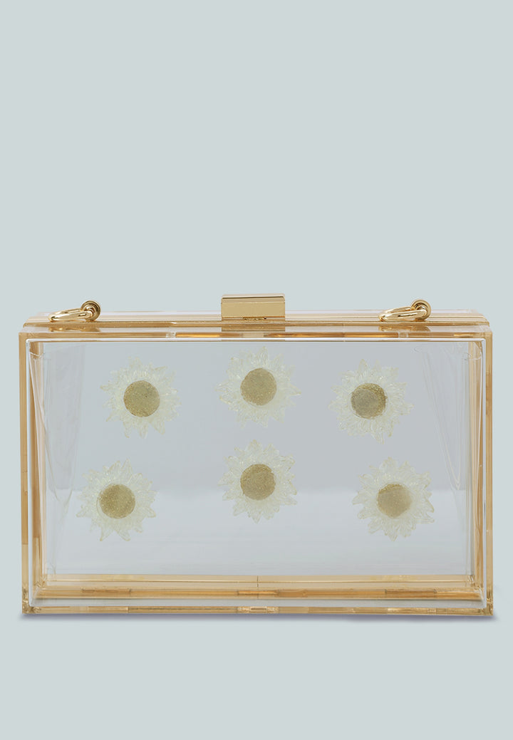 daisy detail clear clutch bag#color_transparent
