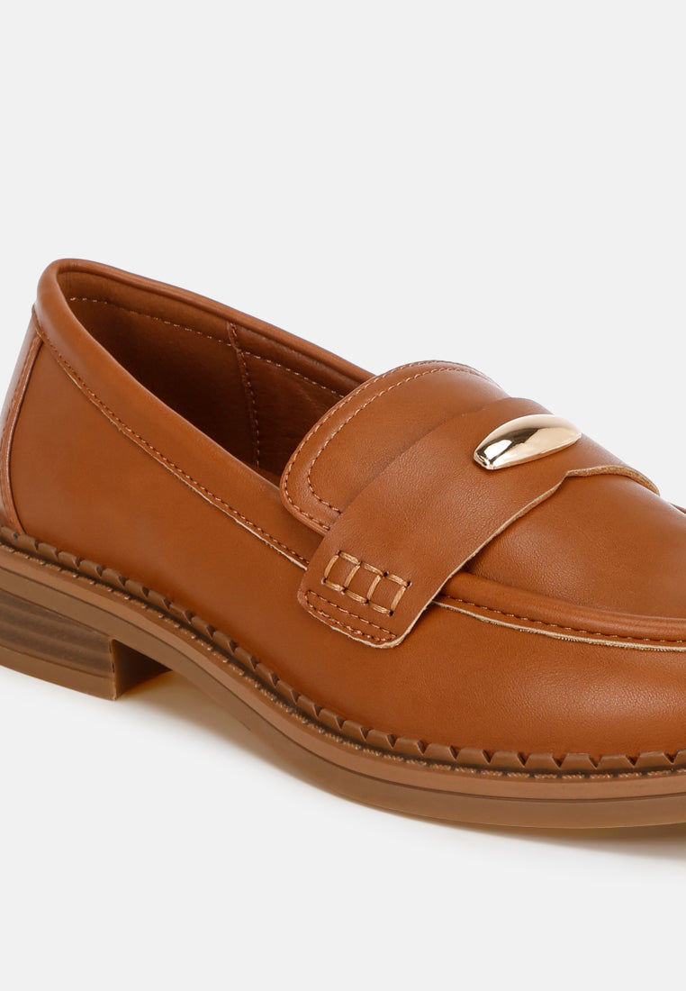 london rag women's aquitane stacked low block loafers by motes#color_tan-smooth