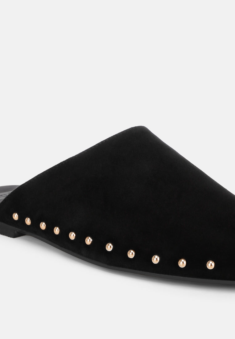 Corbera Studs Embellished Flat Mules#color_black