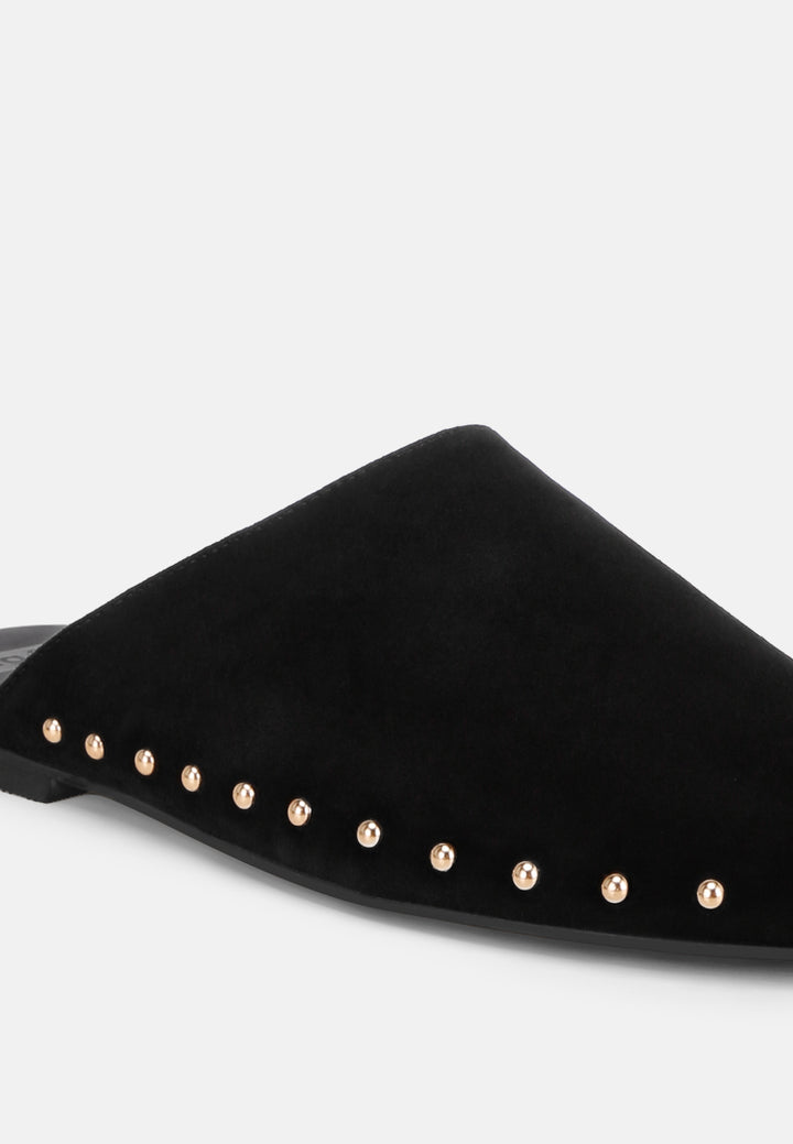 Corbera Studs Embellished Flat Mules#color_black