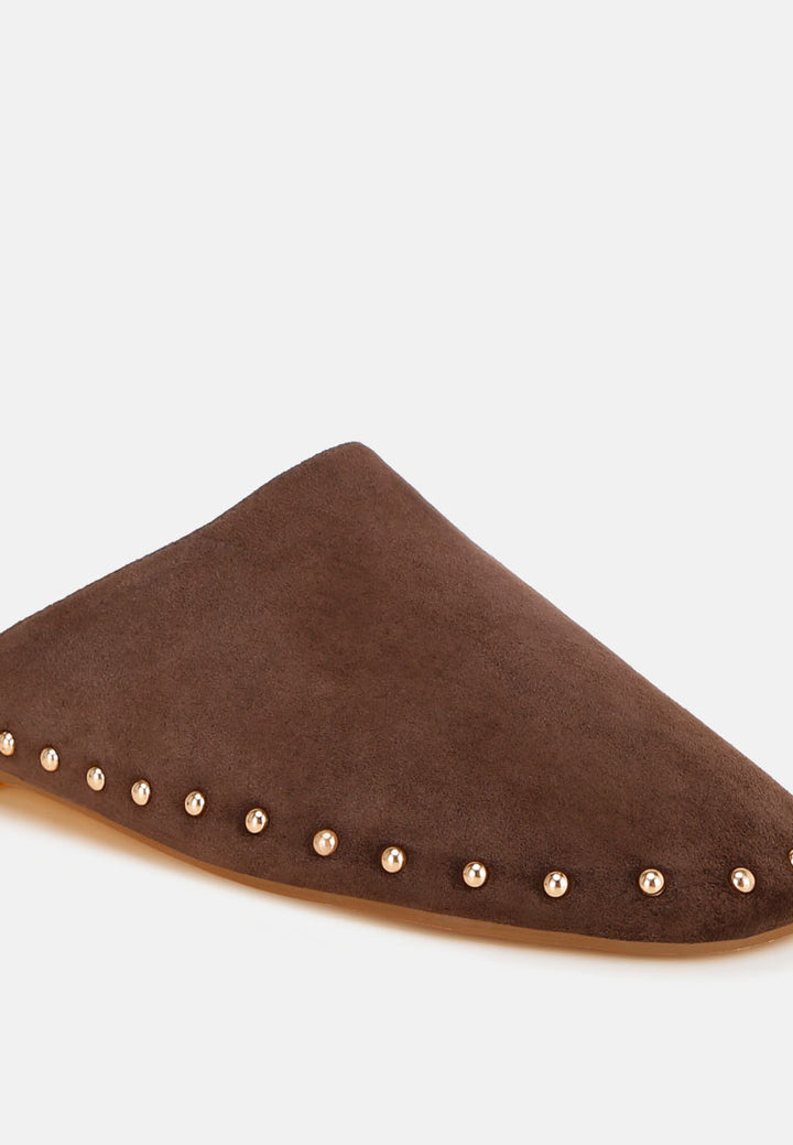 Corbera Studs Embellished Flat Mules#color_brown