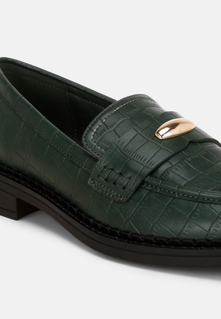 london rag women's aquitane stacked low block loafers by motes#color_green-croco