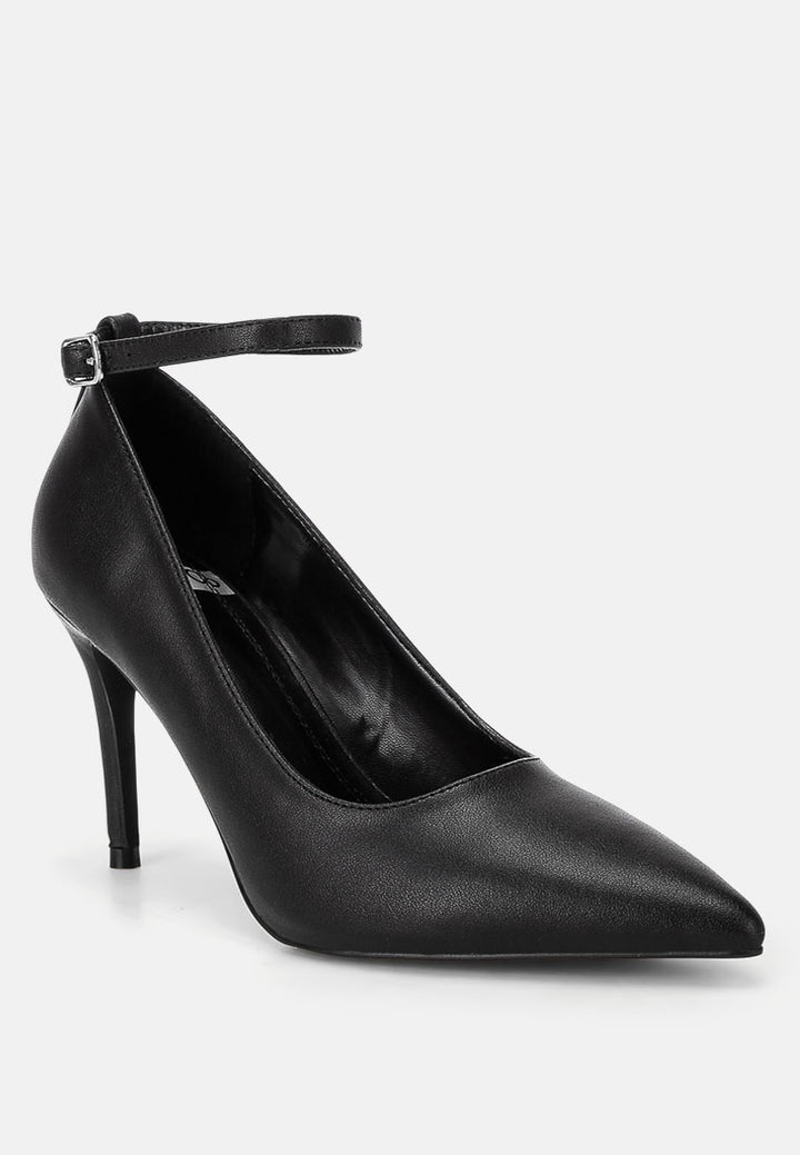 Dittany Ankle Strap Stiletto Heel Pumps#color_black-leather