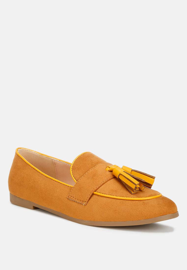 micro suede tassel loafers by ruw color_tan