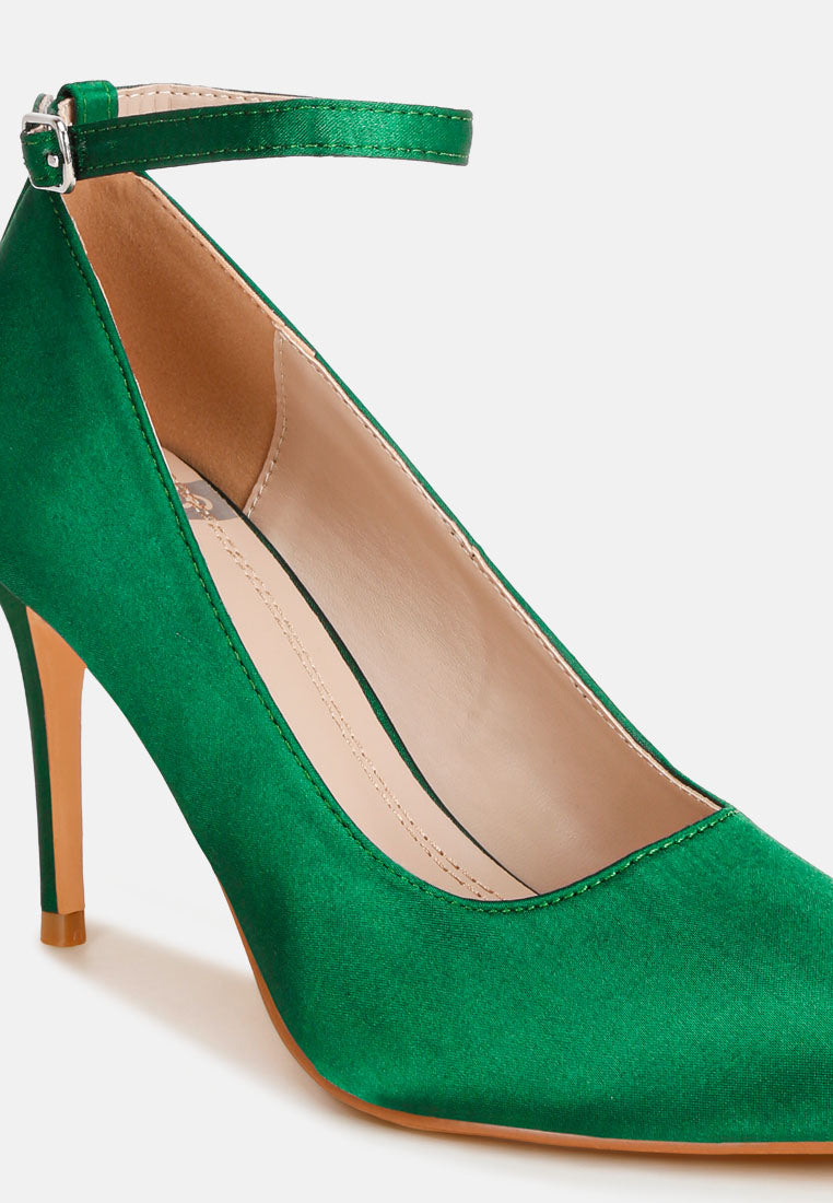 Dittany Ankle Strap Stiletto Heel Pumps#color_green-satin