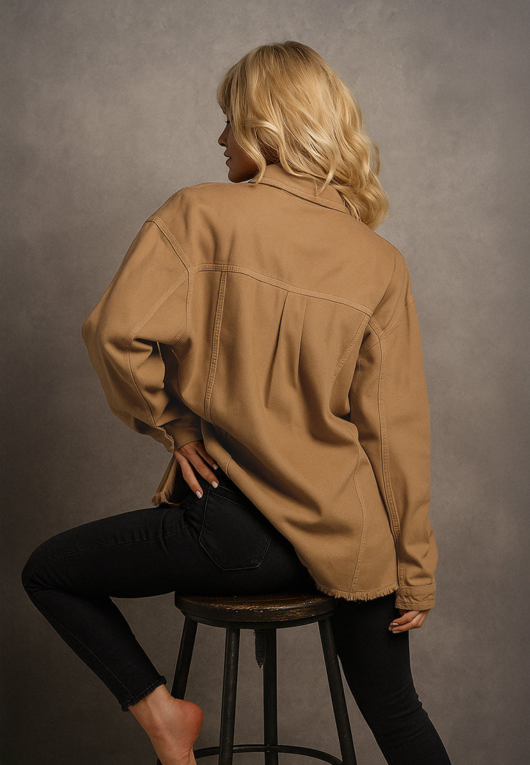 oversized long sleeve shacket#color_brown