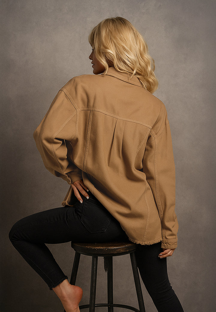 oversized long sleeve shacket#color_brown