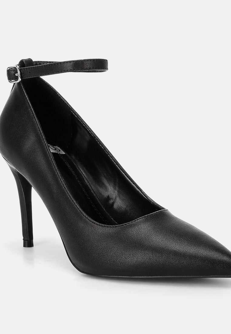 Dittany Ankle Strap Stiletto Heel Pumps#color_black-leather
