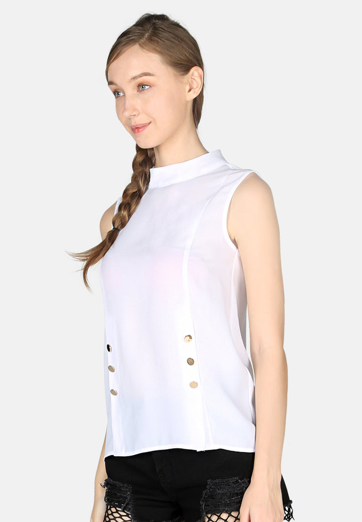 high neck casual top#color_white