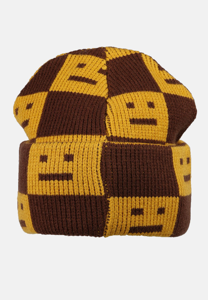 smiley motif knit beanie by ruw#color_yellow