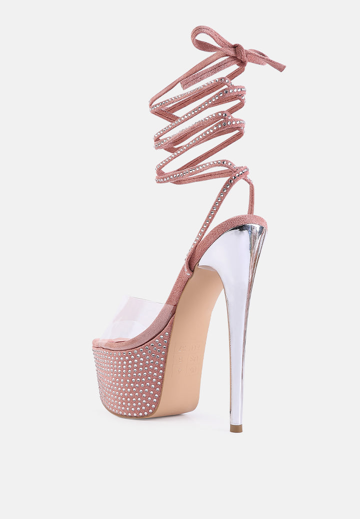 sugar mom strappy diamante platform high heels sandals#color_pink