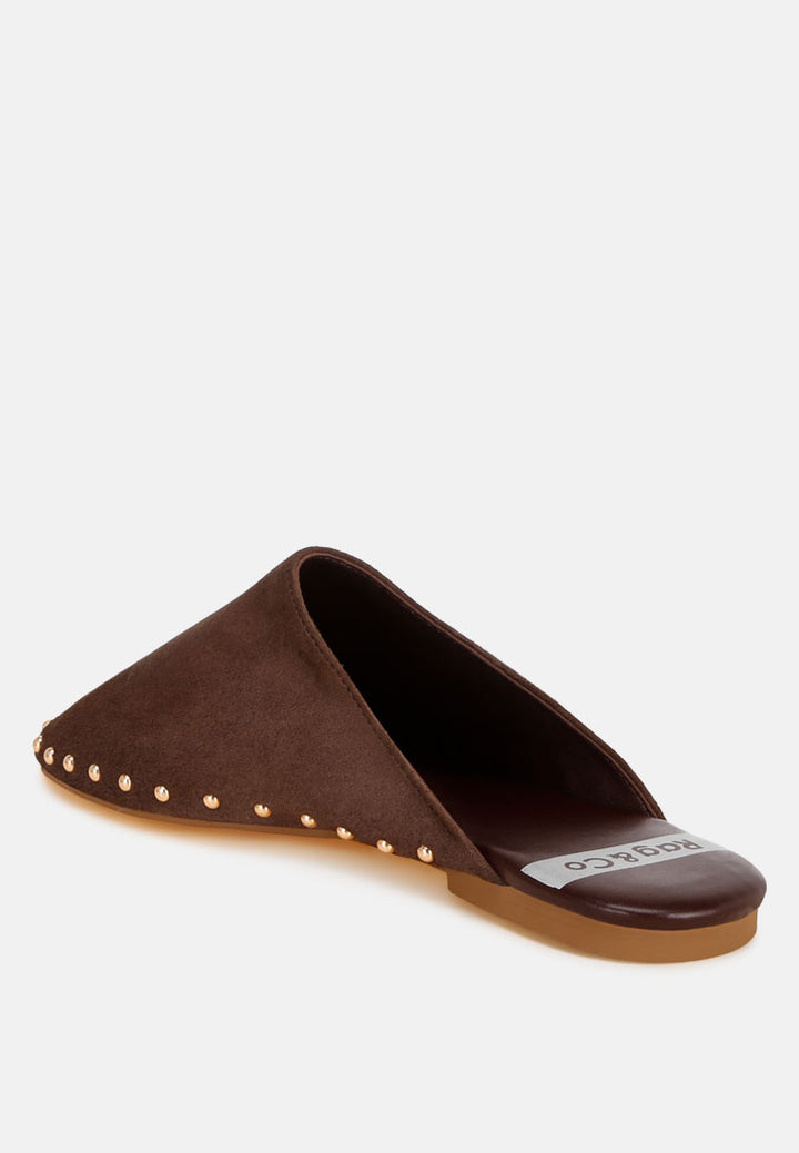 Corbera Studs Embellished Flat Mules#color_brown